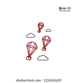 Parachute - vector thin line icon on white background. Symbol for web, infographics, print design and mobile UX/UI kit. Vector illustration, EPS10.