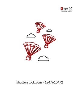 Parachute - vector thin line icon on white background. Symbol for web, infographics, print design and mobile UX/UI kit. Vector illustration, EPS10.