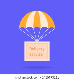 parachute with wooden box. concept of fast shipping by air freight or happy holiday gift delivery. simple trend modern graphic e-shopping logo design element isolated on color background