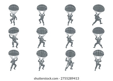 parachuters in freefall, skydiving illustrations