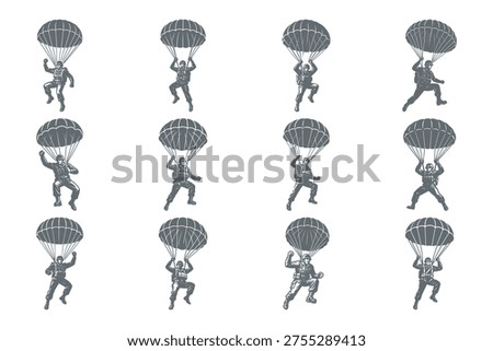parachuters in freefall, skydiving illustrations