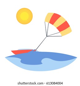 Parachuting in the beach cartoon illustration