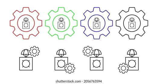Parachuting field outline vector icon in gear set illustration for ui and ux, website or mobile application