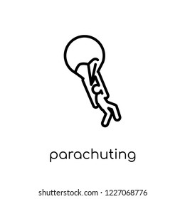 Parachuting icon. Trendy modern flat linear vector Parachuting icon on white background from thin line Activity and Hobbies collection, editable outline stroke vector illustration
