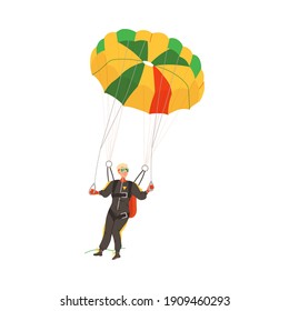 Parachuting Man Paratrooper Descenting Using Parachute Vector Illustration