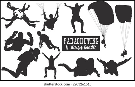 parachuting SILHOUETTE bundle, SVG t shirt design, parachuting Vector Illustration, EPS 10 