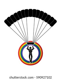 Parachuting silhouette designed on line raunbows background graphic vector