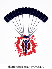 Parachuting silhouette designed on splatter blood background graphic vector