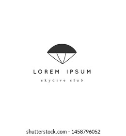 Parachuting, sky sports logo template with hand drawn vector icon, skydive. For flight courses, schools and instructors. For business identity and branding.