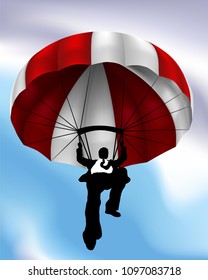 A parachuting or skydiving flying businessman business concept