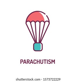Parachutism color line icon on white background. Extreme. Flying in the sky with a parachute. Pictogram for web page, mobile app, promo. UI UX GUI design element. Editable stroke.