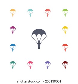 parachutist flat icons set. Open colorful buttons 