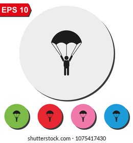 Parachutist flat round colorful vector icon.