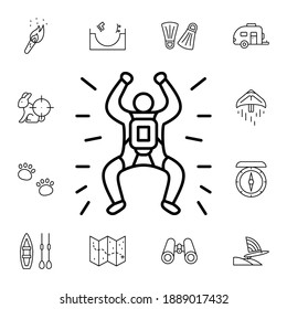 Parachutist flat vector icon in adventure pack on white background
