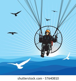 Parachutist flight with birds