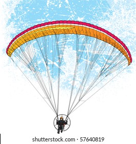 Parachutist flight in grunge background