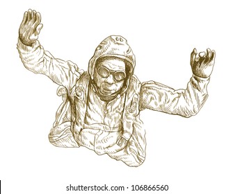 parachutist in free fall, hand drawing converted to vector