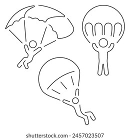 parachutist group of black icons on a white background. Vector illustration.