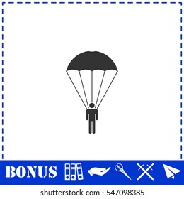 Parachutist icon flat. Simple vector symbol and bonus icon