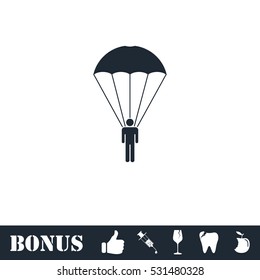 Parachutist icon flat. Vector illustration symbol and bonus pictogram