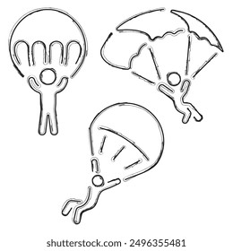 parachutist icon set, brush strokes on a white background. Vector illustration.