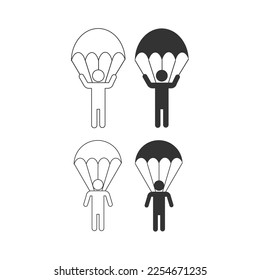 Parachutist icon. Skydiving set line and background vector ilustration.