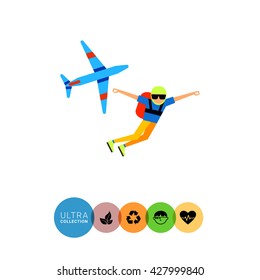 Parachutist jump flat icon