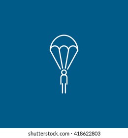 Parachutist line icon on blue background