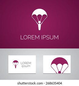 parachutist logo template icon design elements with business card  