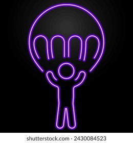 Parachutist neon sign, modern glowing banner design, colorful modern design trend on black background. Vector illustration.