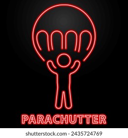 Parachutist neon sign, modern glowing banner design, colorful modern design trend on black background. Vector illustration.