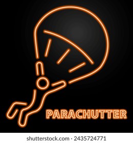 Parachutist neon sign, modern glowing banner design, colorful modern design trend on black background. Vector illustration.