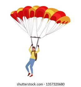 Parachutist. Skydiving. Vector character in kartun style.