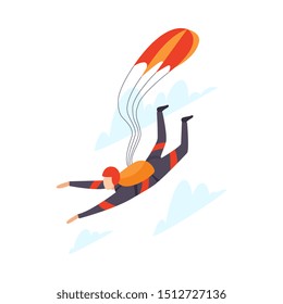 Parachutist skydiving vector illustration isolated on white background.