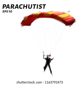 Parachutist from triangles. Low poly skydiver. Vector illustration