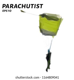 Parachutist from triangles. Low poly skydiver. Vector illustration