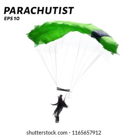 Parachutist from triangles. Low poly skydiver. Vector illustration