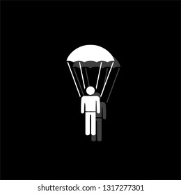 Parachutist. White flat simple icon with shadow