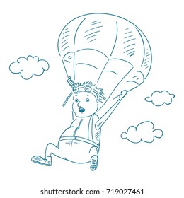 parachutists in the sketch style, vector illustration.