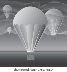 The parade of balloons. Dark gray illustration. Vector image