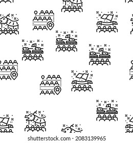 Parade Celebration Festival Event Vector Seamless Pattern Thin Line Illustration