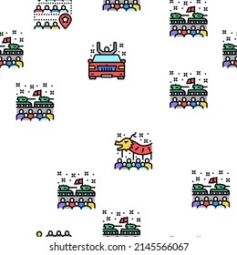 Parade Celebration Festival Event Vector Seamless Pattern Thin Line Illustration