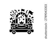 Parade float decorated platform, vector icon. Decorated wheeled platform used in parade celebrations and festival processions, isolated on a clean background in flat vector icon style.