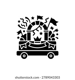 Parade float decorated platform, vector icon. Decorated wheeled platform used in parade celebrations and festival processions, isolated on a clean background in flat vector icon style.