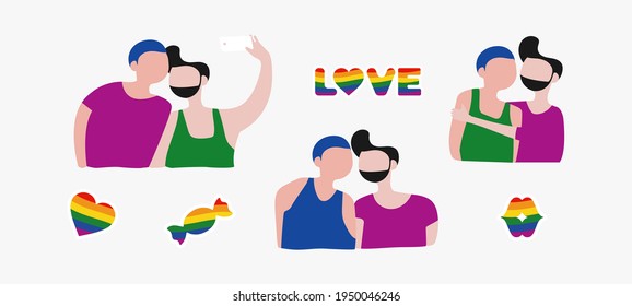 Parade of interracial and multicultural, lesbian, gay, bisexual and transgender people participating in the LGBT pride day. Gender identity. Vector flat modern style illustration design. Isolated.