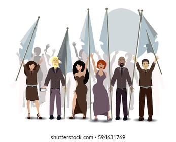parade. people with flags. illustration. use a smart phone, website, printing decorating etc 