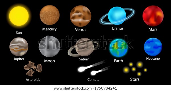 Parade\
of planets. Different planets in cartoon style. planets in fantasy\
style. Stock image. Vector illustration. EPS\
10.