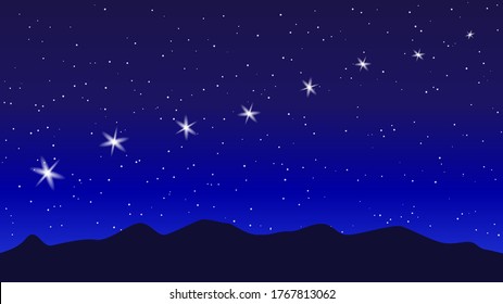 Parade of planets of the solar system. View from planet Earth. Starry sky. Vector illustration.