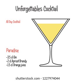 Paradise alcoholic cocktail vector illustration recipe isolated