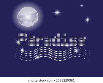 paradise background for t-shirts, hoodies, jackets, tote bags, cap, phone cases,heat transfer or rhinestone applications on fabrics, DIY Projects, social media ads.Paradise Rhinestone Design with Moon